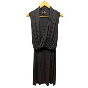 DKNY Draped V Neck Sleeveless Dress Womens XS Black Stretch Jersey Casual‎ Chic
